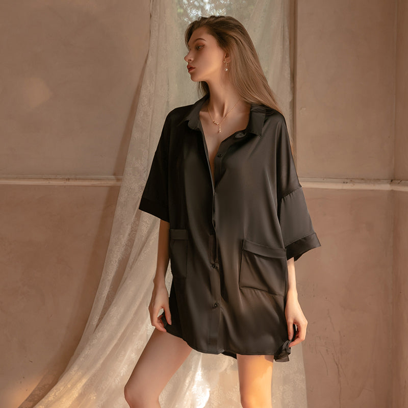 Seductive Deep V Loose Fit Professional Hollow Out Shirt Uniform Bed Temptation Set1238