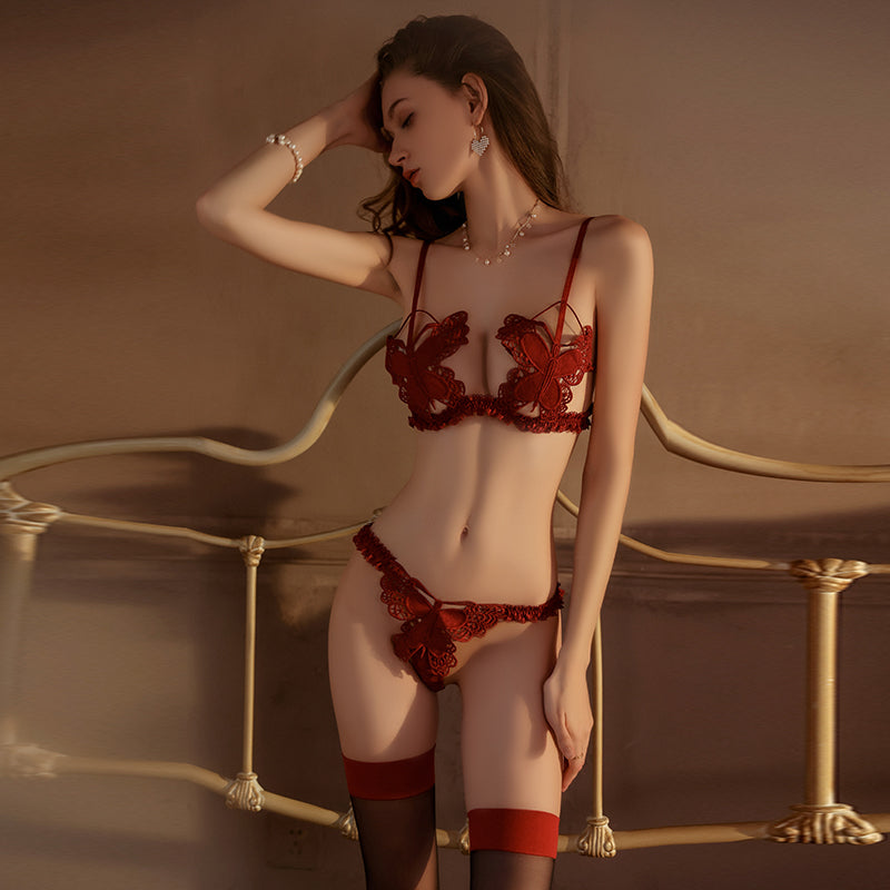 New Butterfly Embroidered Lingerie Set for Men with Sexual Appeal, Sexy Nightwear Set, Cosplay Set - April 2024 Release-1-4031
