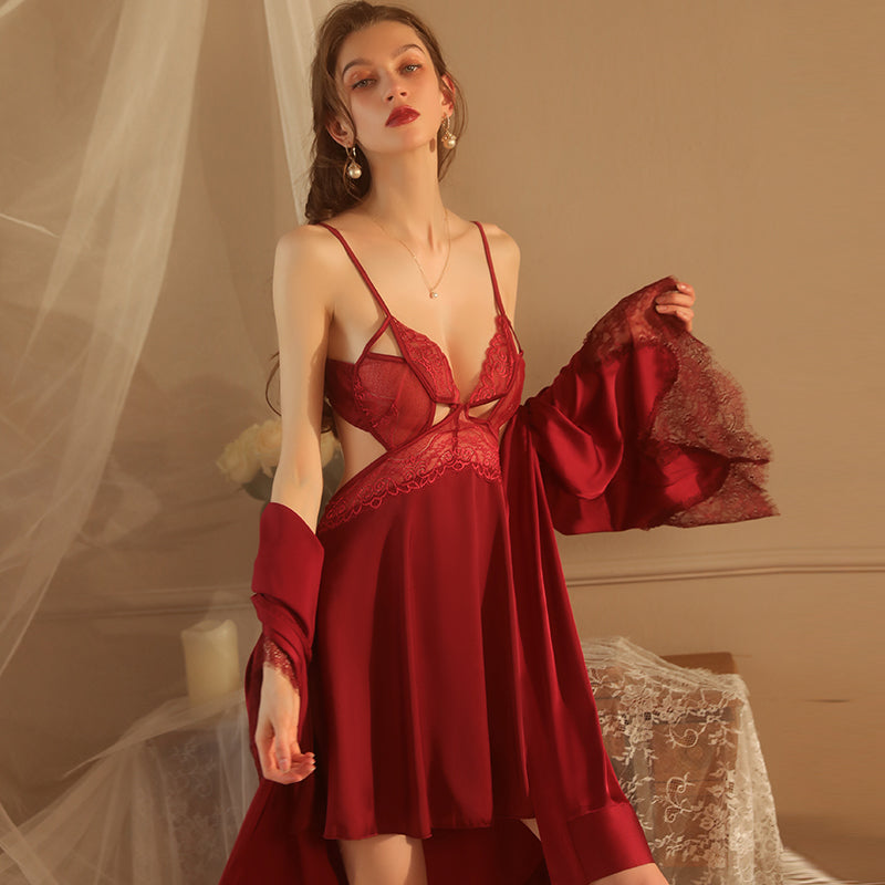 2024 lace stitching butterfly dress suit nightgown203-1669