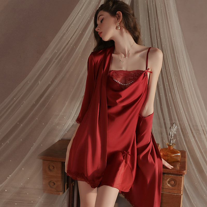 2025 Silk Dress with Pearl Necklace