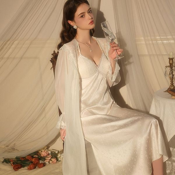 Backless Lace Maxi Dress Set with Subtle Floral Pattern