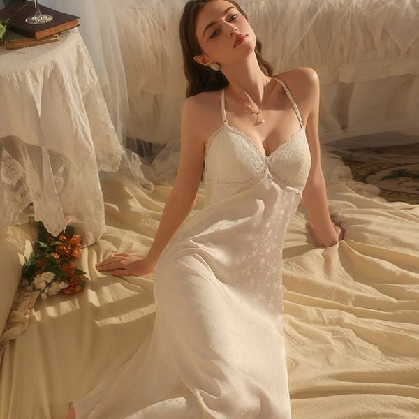 Backless Lace Maxi Dress Set with Subtle Floral Pattern