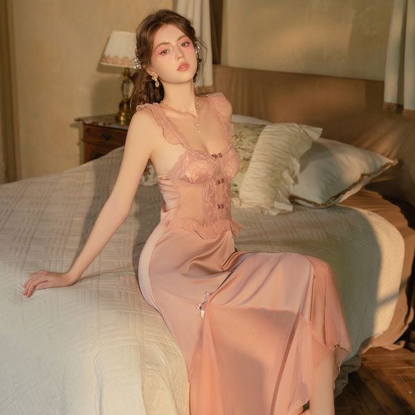 Sweet and Alluring Satin Camisole Sleepwear Long Dress