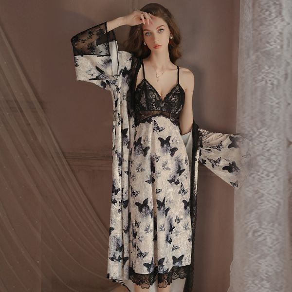 202501 Butterfly Print Lace Patchwork Set