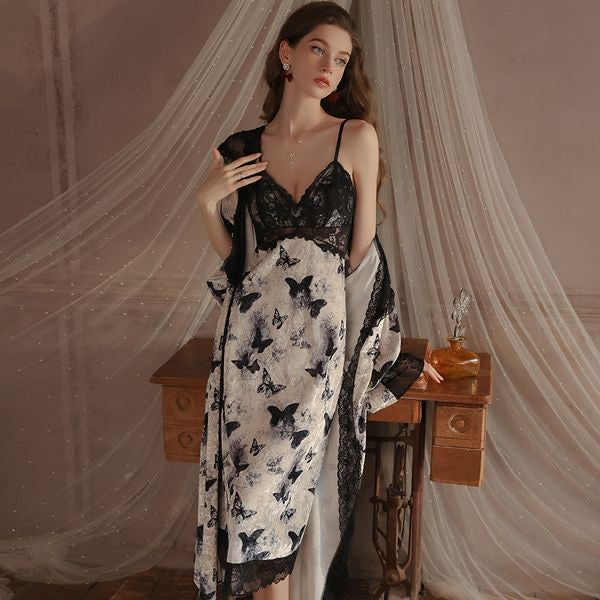 202501 Butterfly Print Lace Patchwork Set