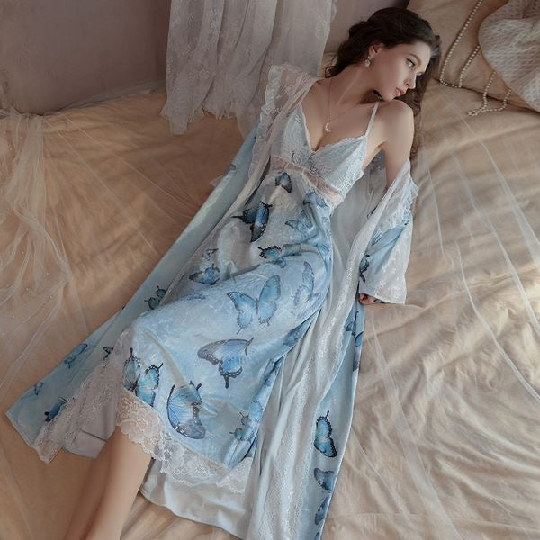202501 Butterfly Print Lace Patchwork Set