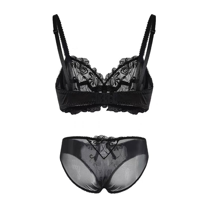 Ultra-thin sexy lace women's underwear bra set with underwire, breathable and transparent——02