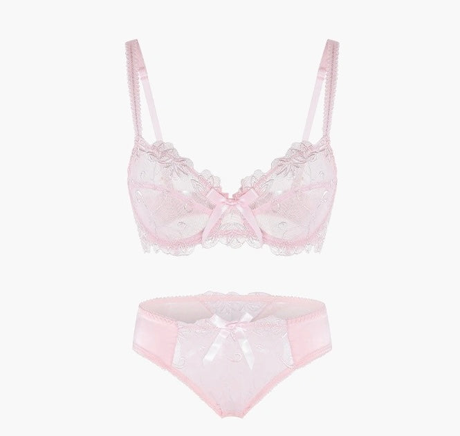Ultra-thin sexy lace women's underwear bra set with underwire, breathable and transparent