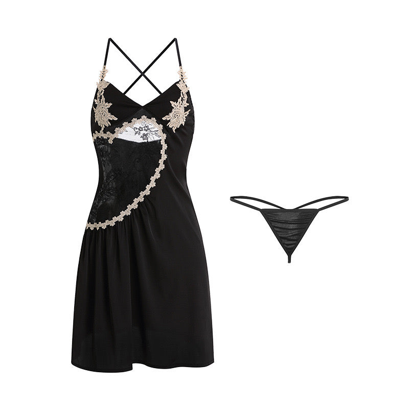 2024sexy sleepwear, featuring seductive hollow design, tempting embroidery, and a camisole nightgown for women’s home wear set, 303-1488