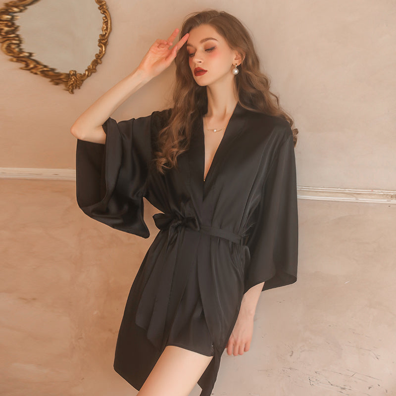 Elegant Lace Sexy Pajama Set - Pure Desire Strappy Nightgown and Robe