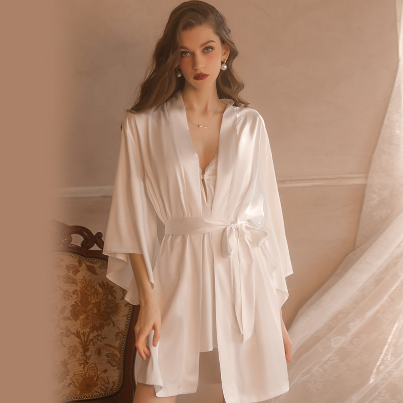 Elegant Lace Sexy Pajama Set - Pure Desire Strappy Nightgown and Robe