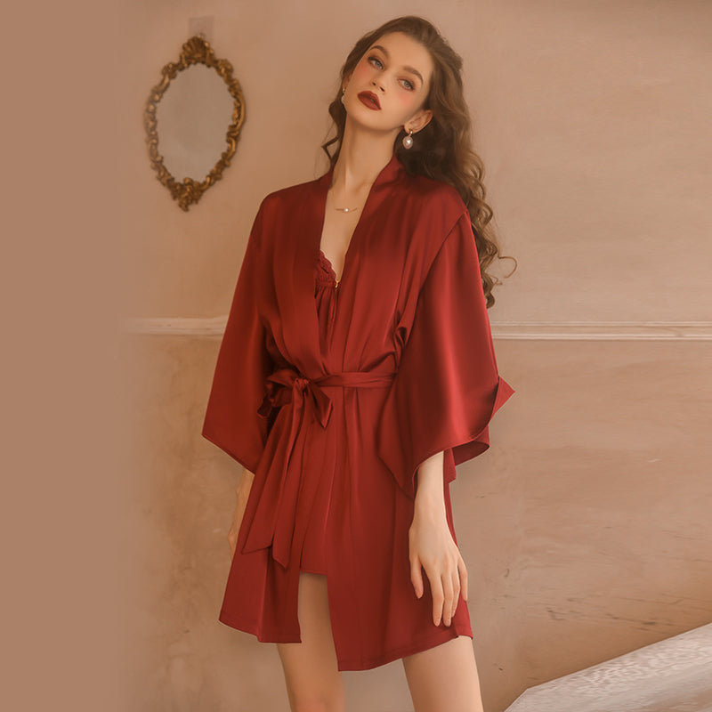Elegant Lace Sexy Pajama Set - Pure Desire Strappy Nightgown and Robe