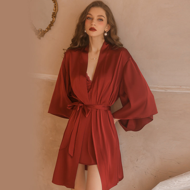 Elegant Lace Sexy Pajama Set - Pure Desire Strappy Nightgown and Robe