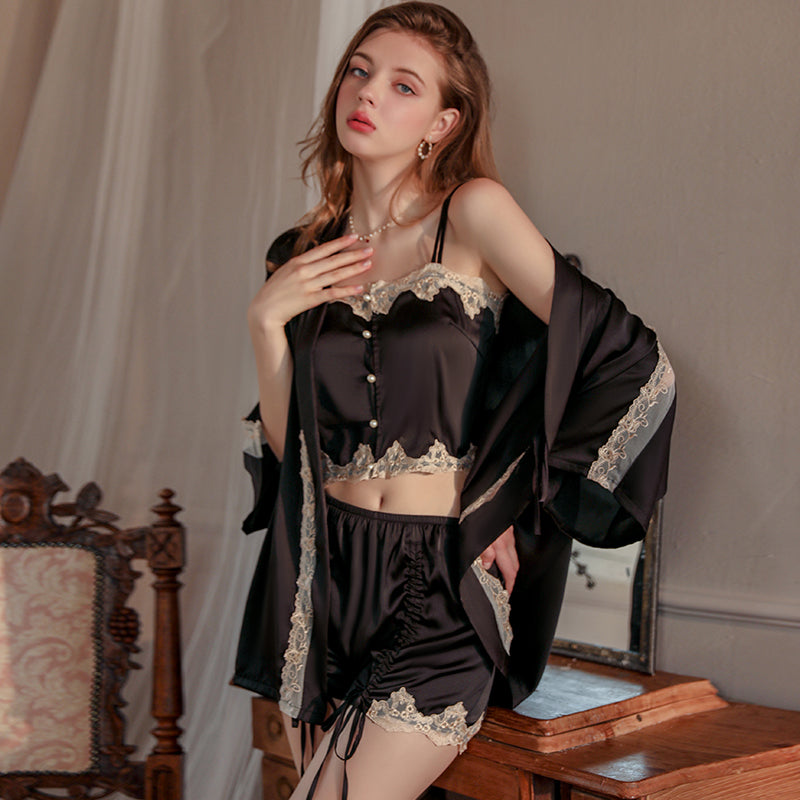 2023 Christmas style three-piece suspender shorts and robe set-02——1481