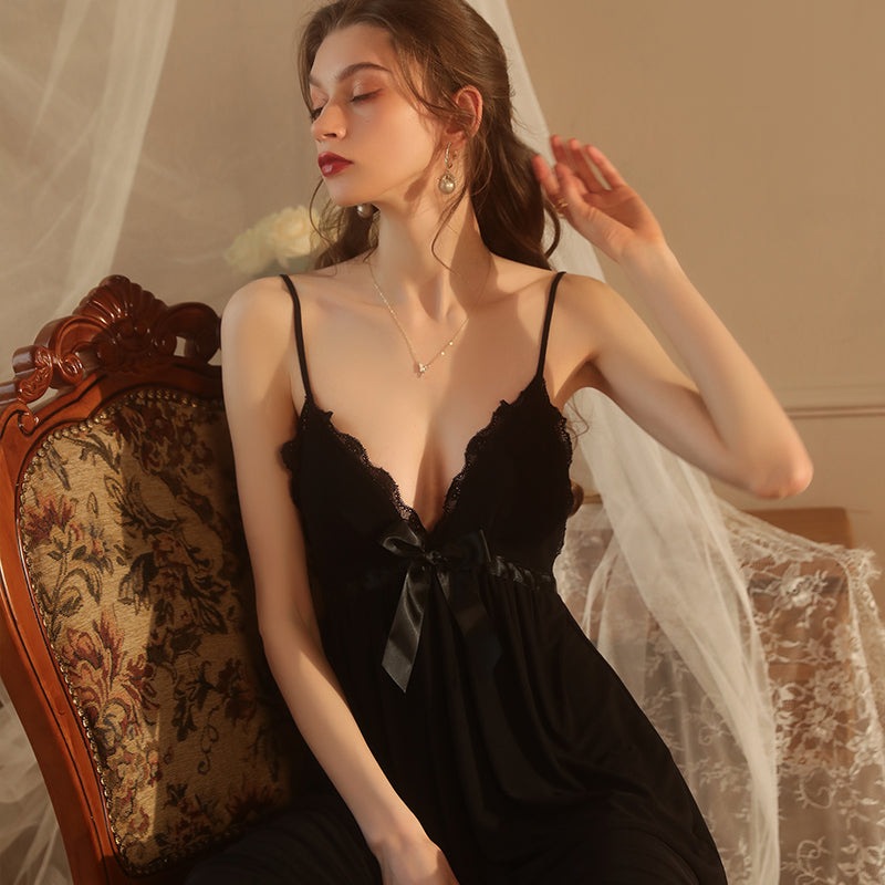 Sexy breast padded suspender nightgown, mesh private room, solid color small breast outer robe, home wear set 1727