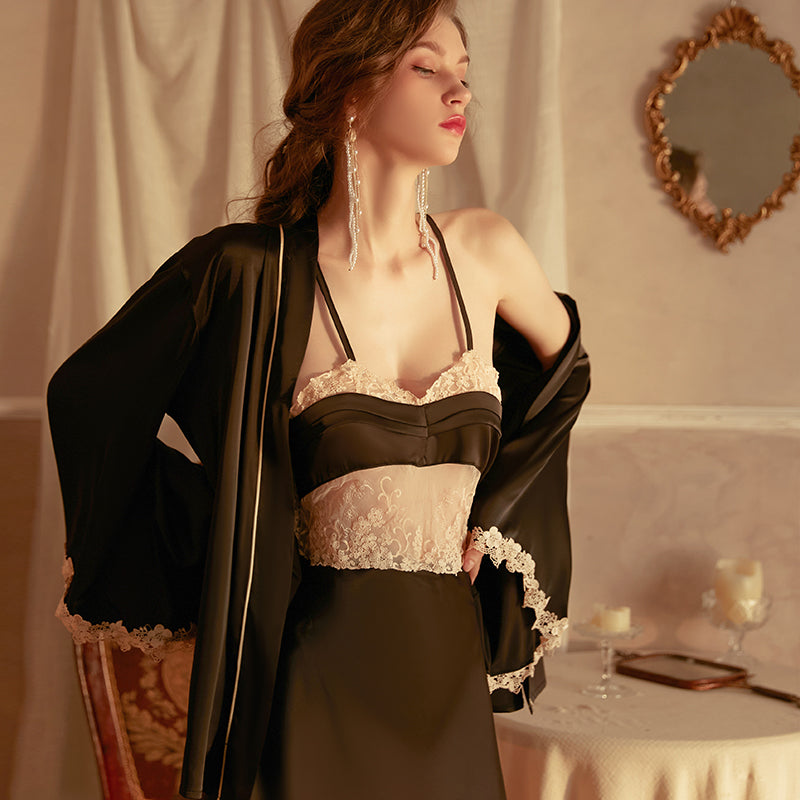 2023 Christmas Contrast Color Splicing Satin Suit—08—1541