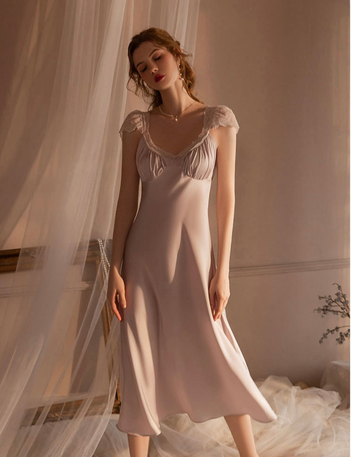 Long lace-trimmed nightgown
