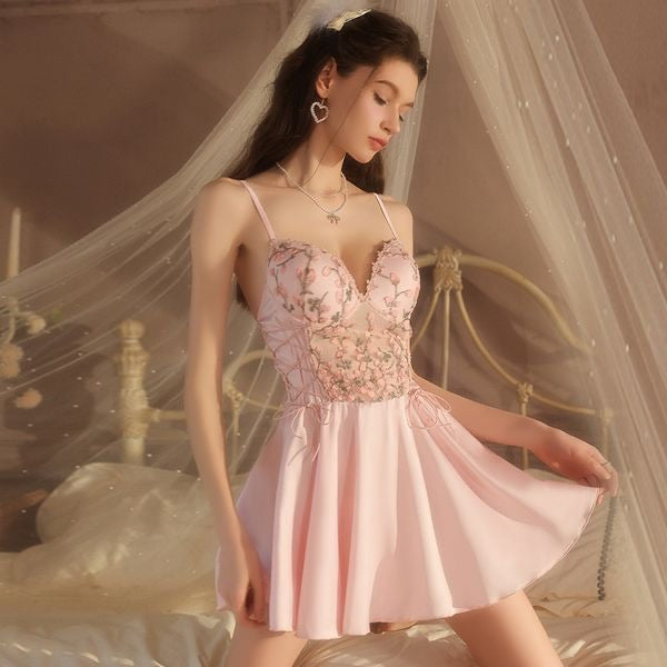 Lace-Up Deep V Sleepwear
