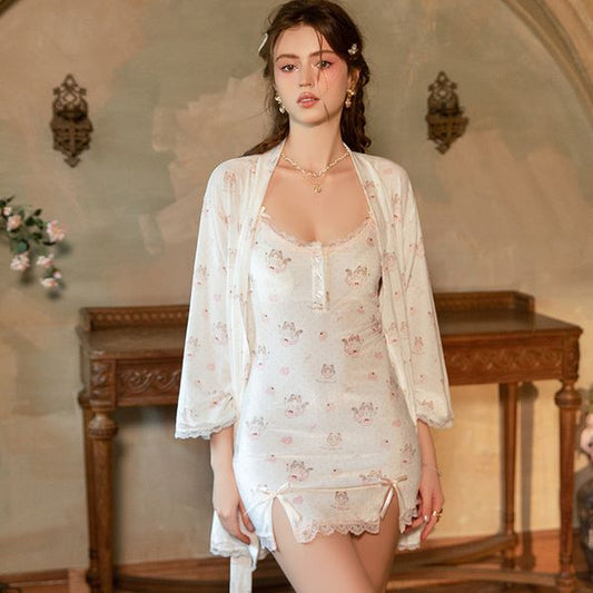 Sweet Desire Printed Lace-Trim Sleepwear Set