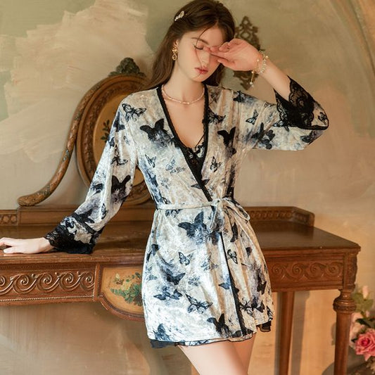 Ethereal Butterfly & Sakura Lace Camisole Sleepwear Set