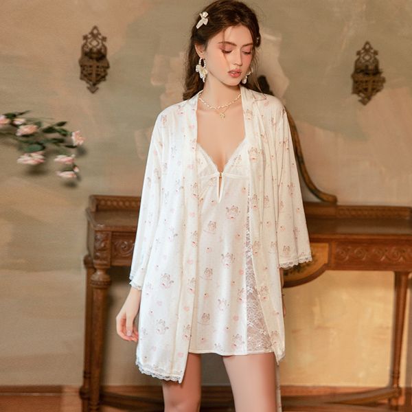 Sheer Mesh & Velvet Spliced Camisole Nightdress Set