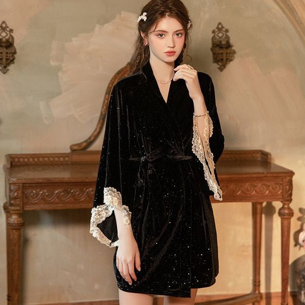 Silver-Shimmer Velvet Lace Patchwork Camisole Sleepwear Set