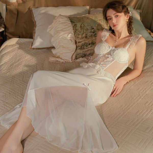 Sweet and Alluring Satin Camisole Sleepwear Long Dress