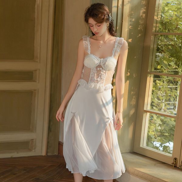 Sweet and Alluring Satin Camisole Sleepwear Long Dress