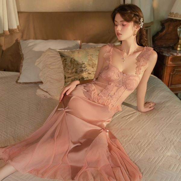 Sweet and Alluring Satin Camisole Sleepwear Long Dress