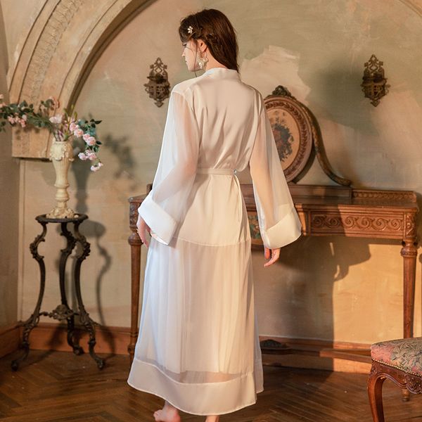 Backless Mesh LaceSee-Through Temptation Nightgown Outer Robe