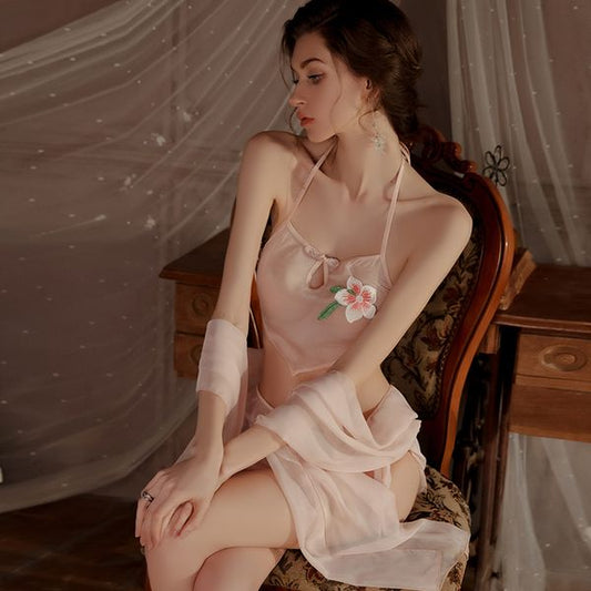 Pure Desire Sexy Embroidered Deep V Suit