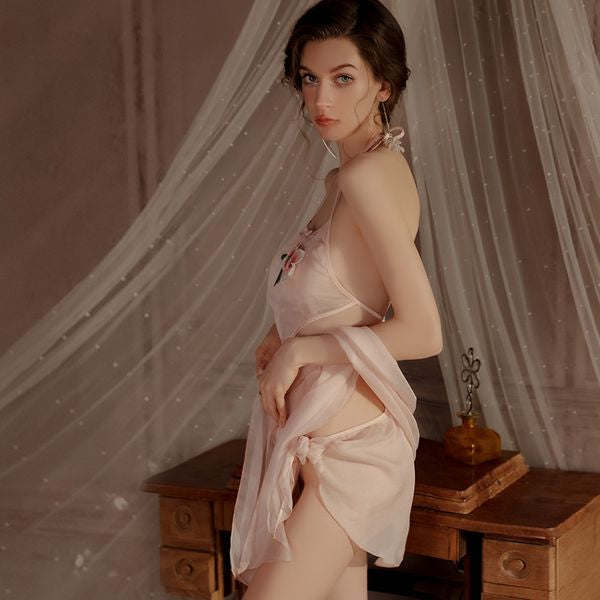 Pure Desire Sexy Embroidered Deep V Suit