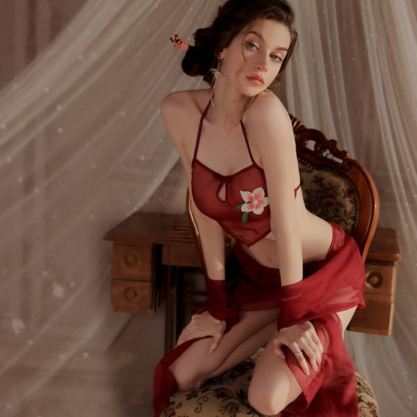 Pure Desire Sexy Embroidered Deep V Suit
