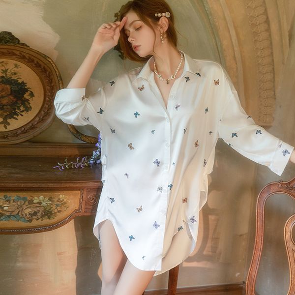 Long Sleeve Silky Satin Sleep Dress