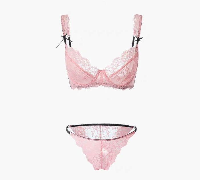 Sexy lace ultra-thin underwear spring and summer women's bra set-05