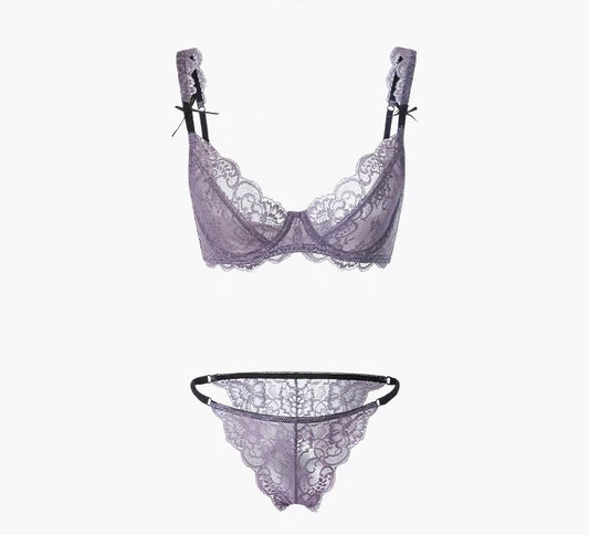 Sexy lace ultra-thin underwear spring and summer women's bra set-05
