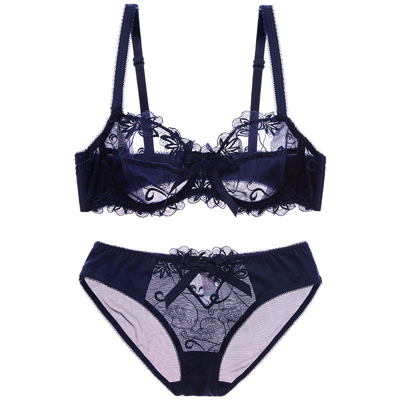 Ultra-thin sexy lace women's underwear bra set with underwire, breathable and transparent