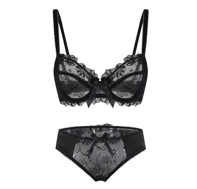 Ultra-thin sexy lace women's underwear bra set with underwire, breathable and transparent