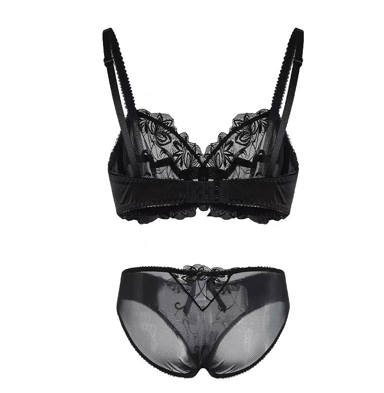 Ultra-thin sexy lace women's underwear bra set with underwire, breathable and transparent