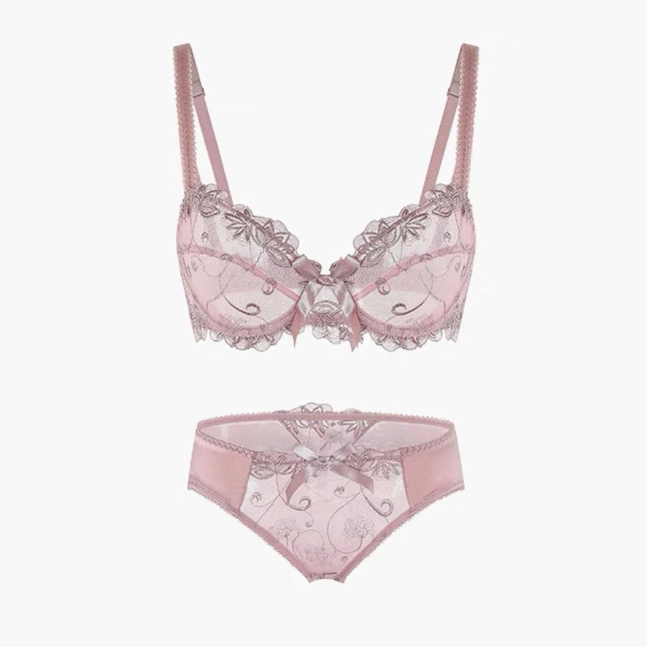 Ultra-thin sexy lace women's underwear bra set with underwire, breathable and transparent